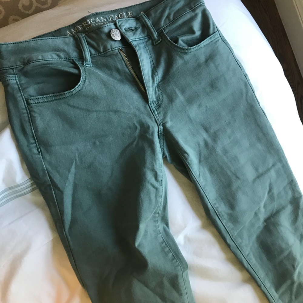 teal skinny jeans from American Eagle
